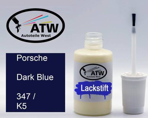 Porsche, Dark Blue, 347 / K5: 20ml Lackstift, von ATW Autoteile West.